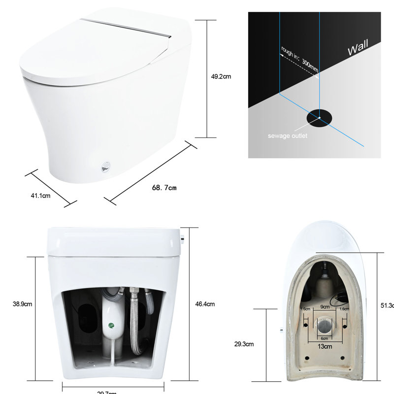 Compact Dual Flush Toilet With Self-Cleaning Wand, Foot Sensor Flush, White Night , Knob Control, Cold Water Wash, Strong Soft Close, , Immaculate Smart 1/1.28 ,