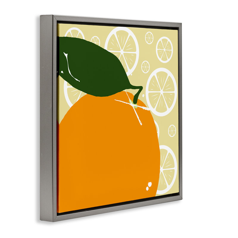 Bright Orange Fruit Framed Floater Canvas Wall Art by Daniela Santiago, Luster Gray Floater Frame, 18" H x 18" W