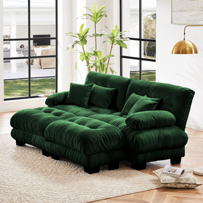 2 Seater Chenille Cloud Couch Sleeper With Exquisite And Lumbar Pillows For Living Room - Look Seat Cushions, Support Movable Ottomans