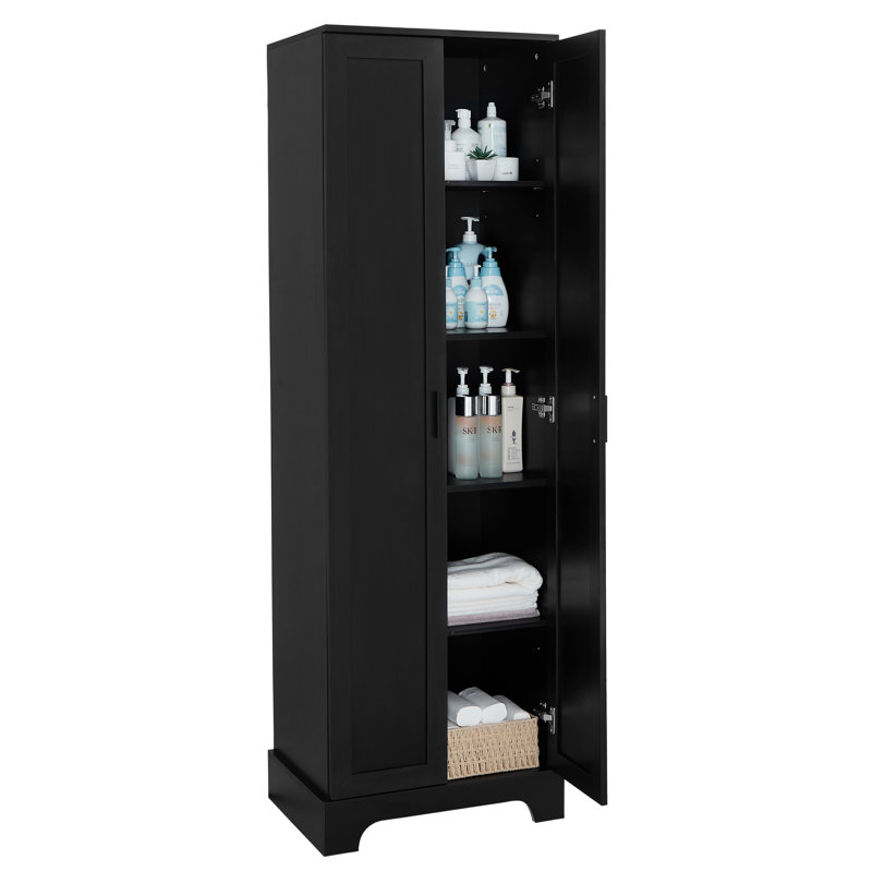 Armoire de rangement de 71,2 po de hauteur avec deux portes pour la salle de bain, Noir