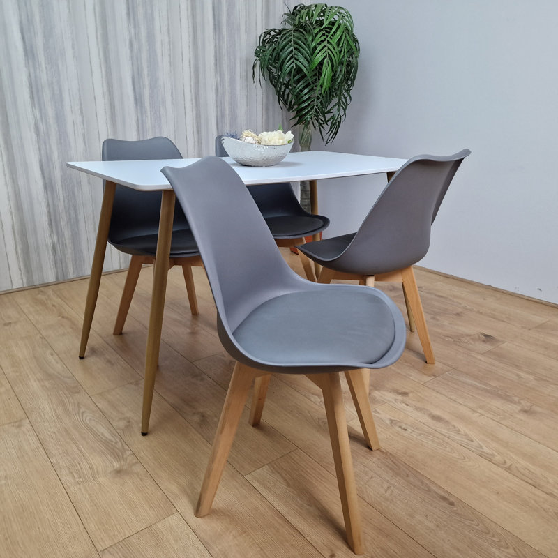 Zane 4 Person Modern Dining Table Set, White, Dark Grey