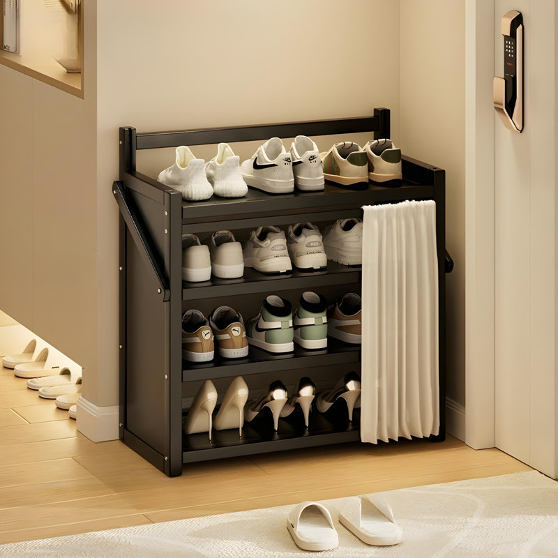 Free Installation Folding Bamboo Shoe Cabinet With Doors, Dustproof Multi Layer Storage, Small House Type, Large Capacity For Home Use