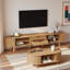 Ensemble de meuble télé et table basse en bois Farmhouse avec station de charge et portes coulissantes