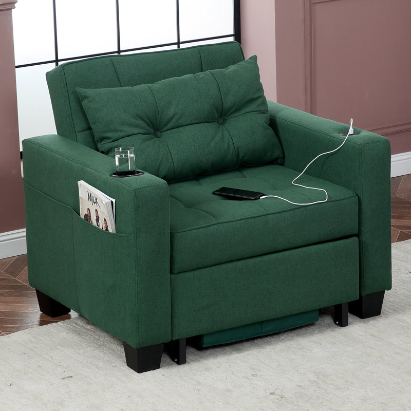 Marcio Upholstered Convertible Backrest Single Sofa Bed Accent Chair, Green