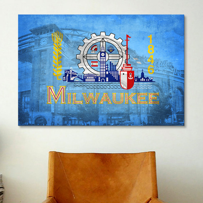 «Milwaukee Flag» par Miller Park, impression sur toile, H 26 po x l 40 po x P 1,5 po, Pas de tapis, Toile tendue