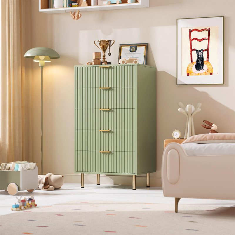 Commode 5 tiroirs 48 po pour chambre à coucher, commode moderne avec rangement profond 48 po, Vert
