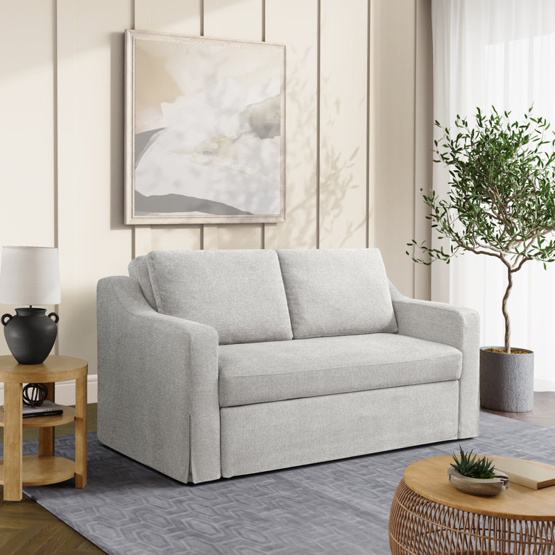 Serta Harvey 66.1" Full Size Convertible Sleeper Loveseat with Pop-Up Bed, Textured Woven, Linen