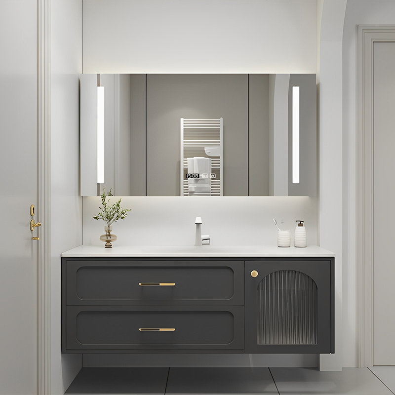 Simple exquisite bathroom cabinet, Black, 51.18"
