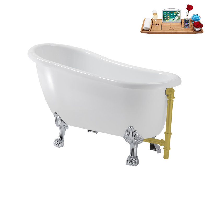 1348.7mm x 650.2mm Soaking Acrylic Bathtub, Polished Chrome, Brushed Gold