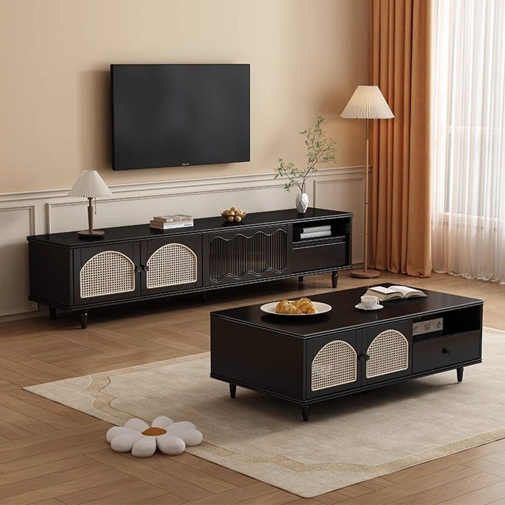 Bayou Breeze French-style rattan door coffee table TV stand set ...