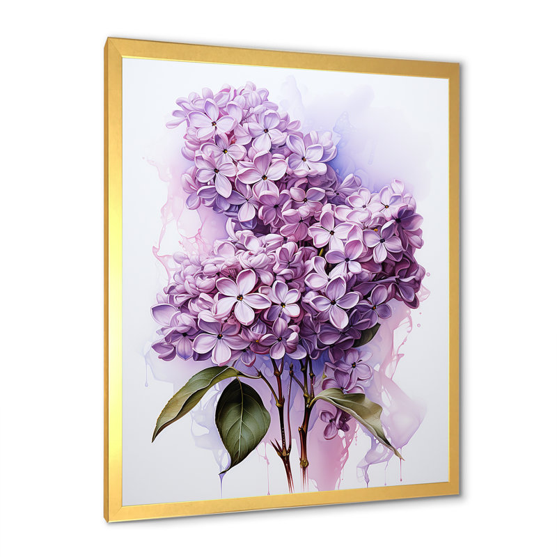 Élégant bouquet de lilas sur toile, H 40 po x l 30 po x P 1,5 po, Cadre doré simple