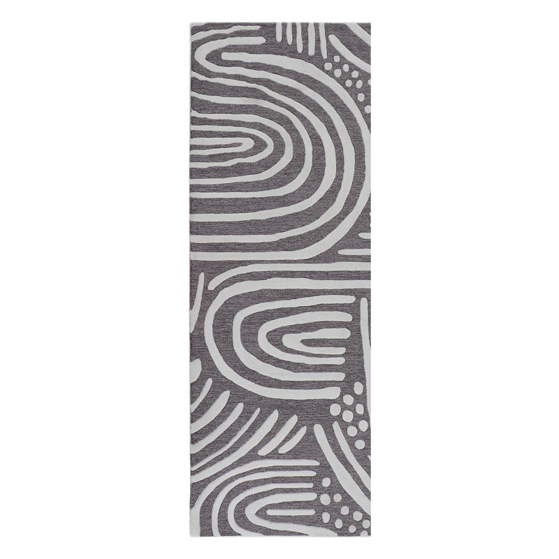 Abstract Area Rug in Gray/White, Runner 2'6" x 9'