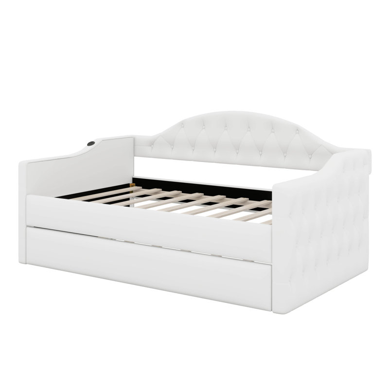 Lit de jour rembourré en velours capitonné Harlowe, Beige
