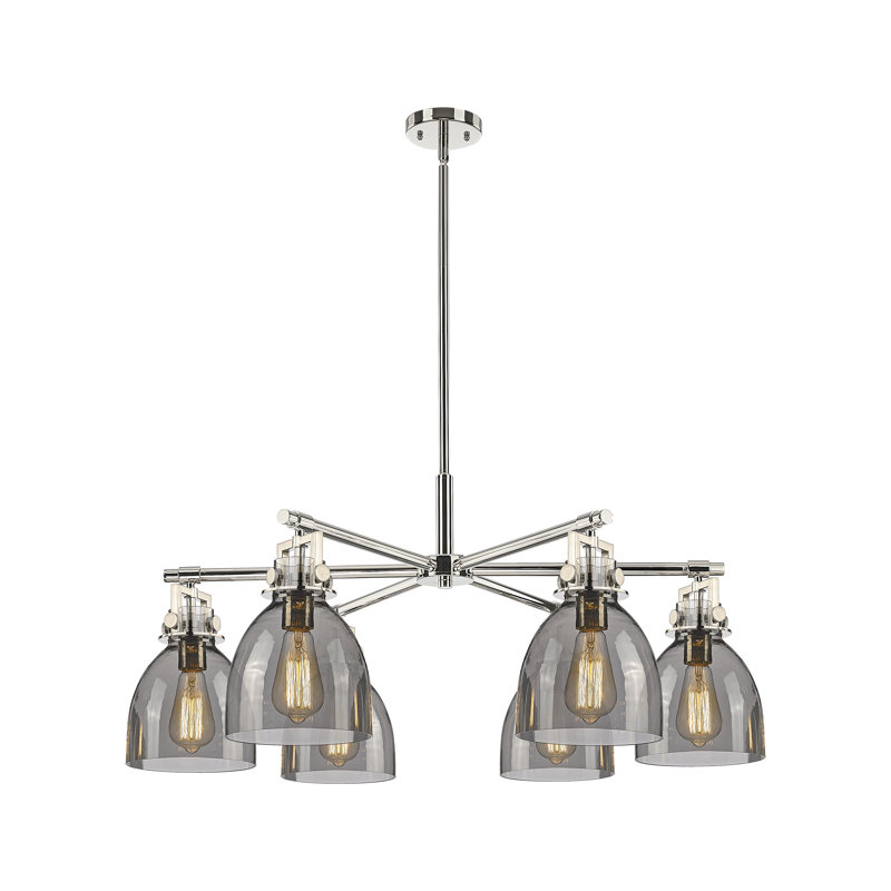 Lustre suspendu 6 lumières Gorlest, Nickel poli, Gris fumée clair