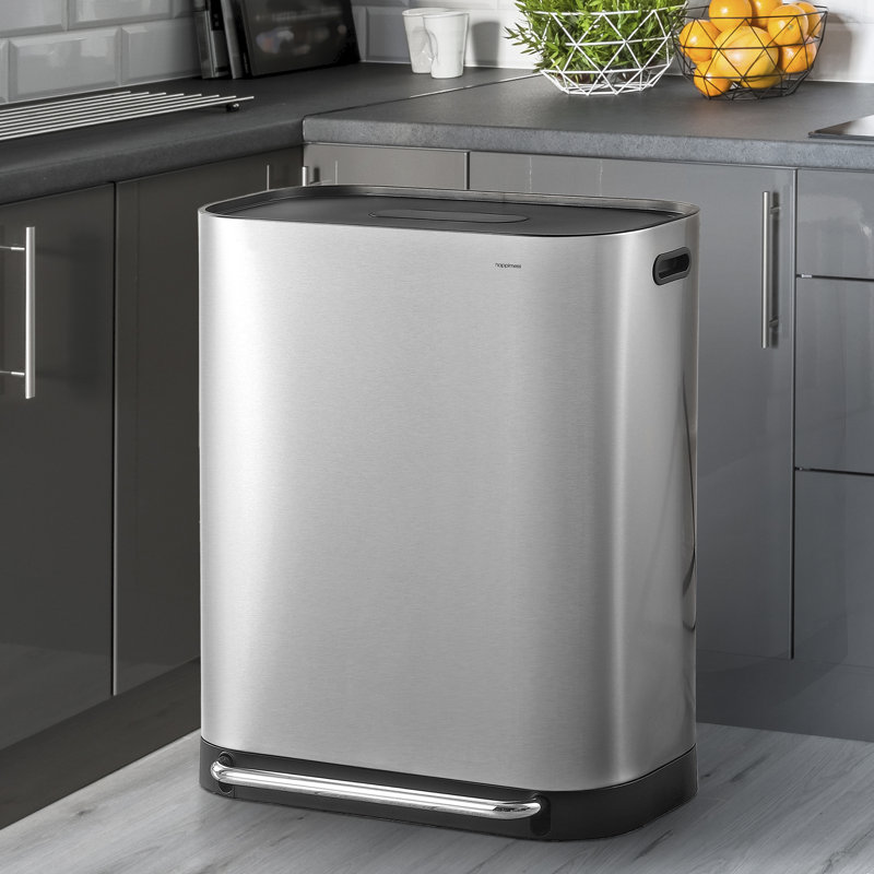 16-Gallon Stainless Steel Kitchen Trash Can with Pedal and Side Bin