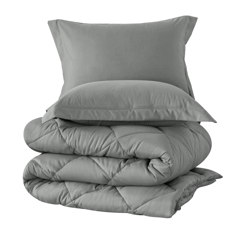 Diamond lattice three-piece Comforter Set, Light Grey, King Comforter + 2 King Shams