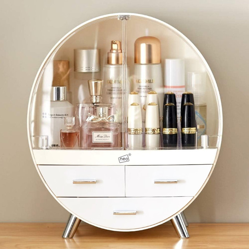 Aleiah Plastic Makeup Organiser, Off White/Gold