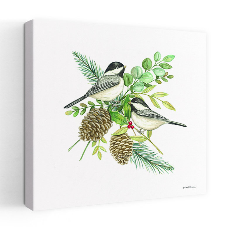 Nature, oiseaux II, art contemporain, pin, hiver, nature, H 36 po x l 36 po