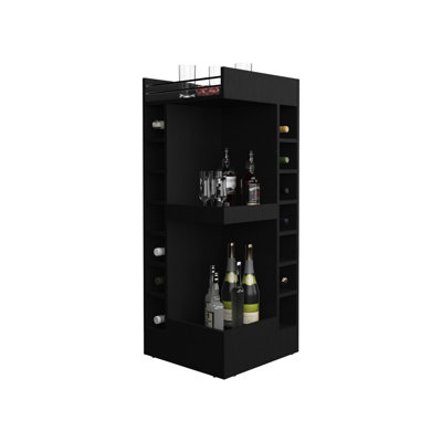 14 Liquor Bottle 3 Corner Bar Cabinet In Black Style With Wine And Quality