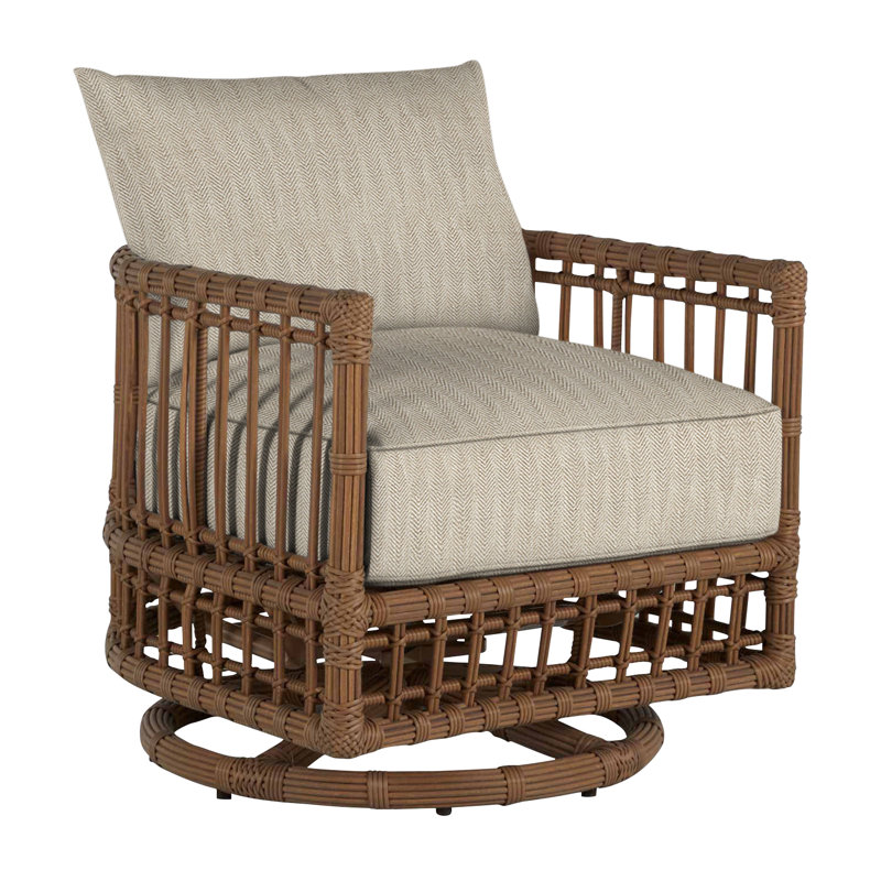Newport Swivel Patio Chair with Cushions, Welt, Herringbone Sand