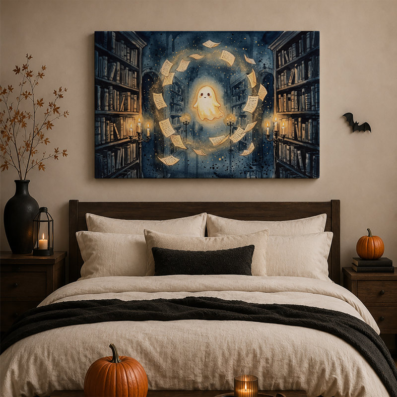 «Glowing Ghost In Candlelit» avec art mural sur toile flottant Halloween, H 20 po x l 30 po