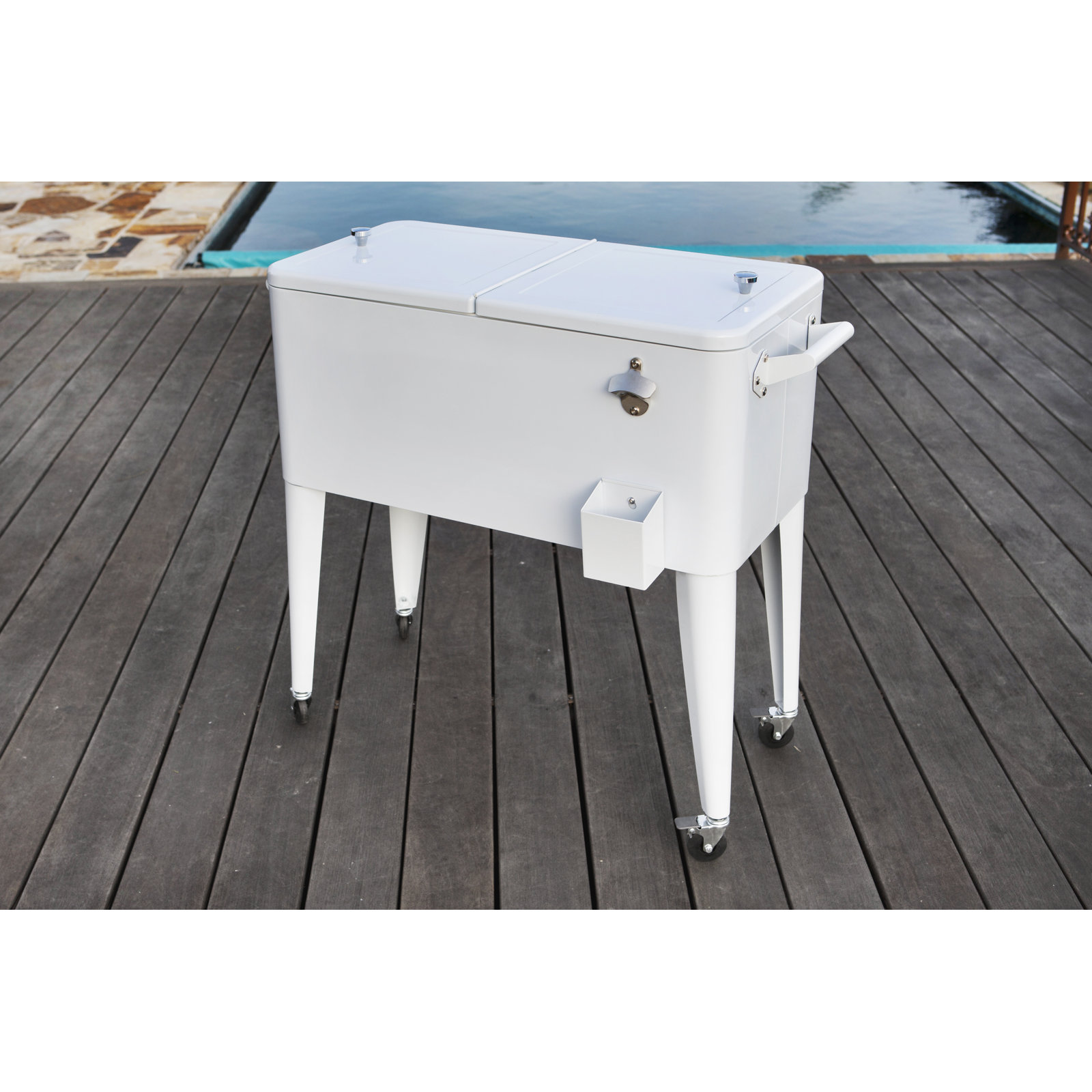 Permasteel Rolling Cooler, With Divider, White