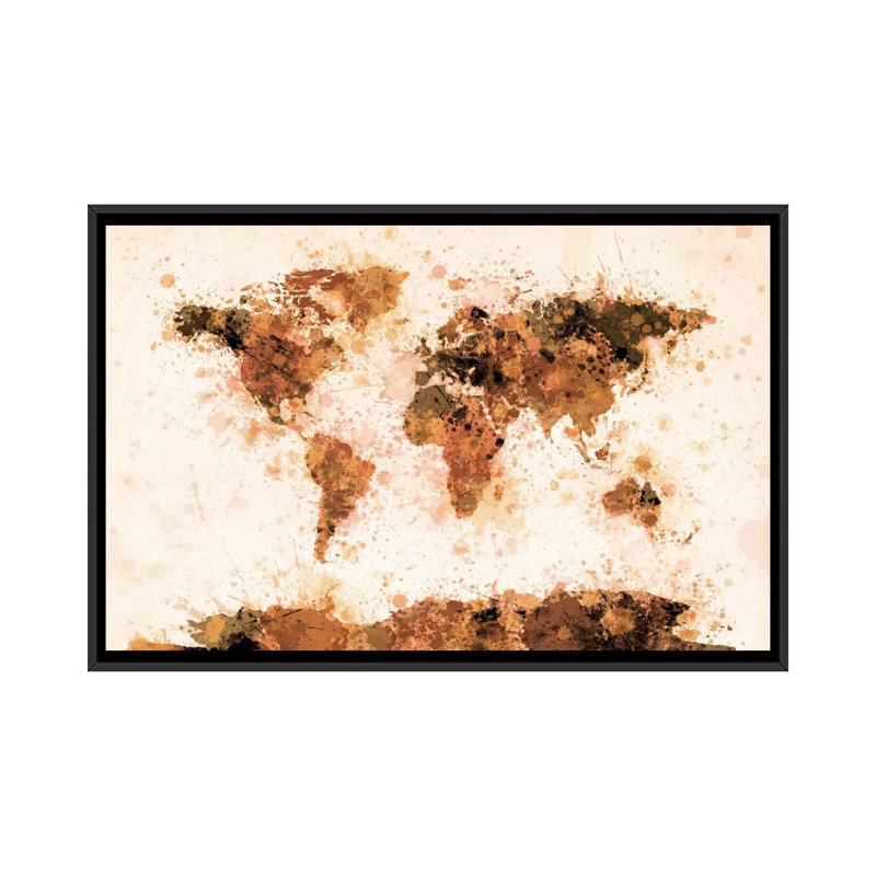 «Bronze Paint Splash World Map» par Michael Thompsett, reproduction d'art graphique sur toile, H 32 po x l 48 po x P 1,5 po