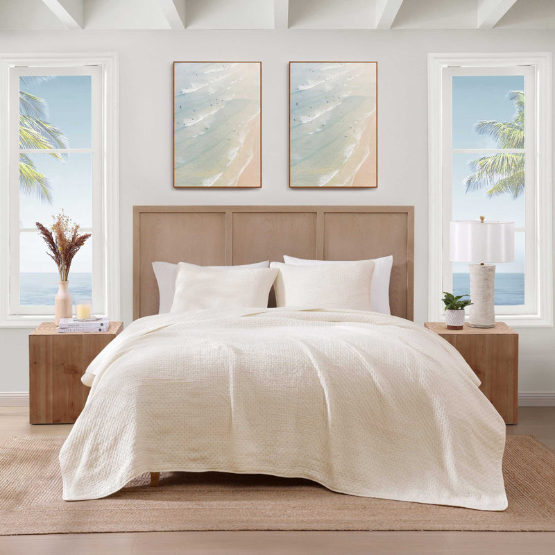 Tommy Bahama Ventura Beige Cotton Reversible Quilt, Queen Quilt