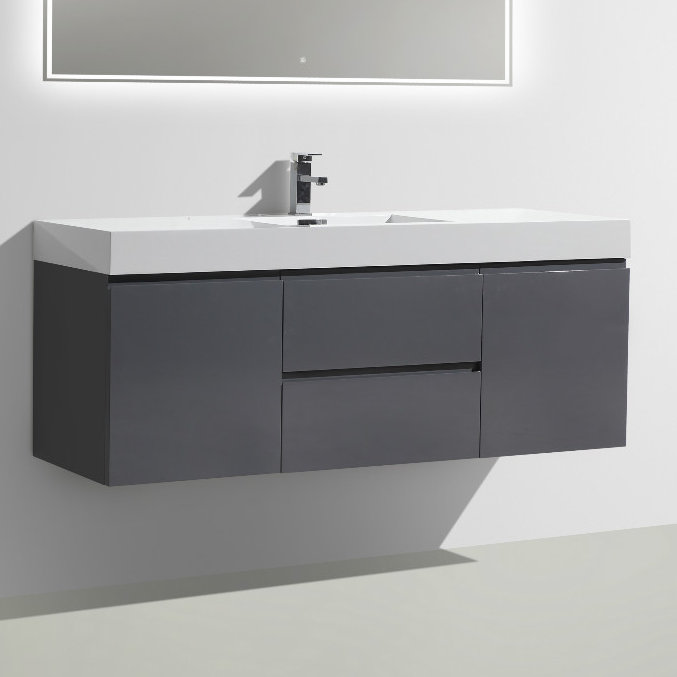 Ensemble de meuble-lavabo simple 59 po Leni, Gris à haute brillance