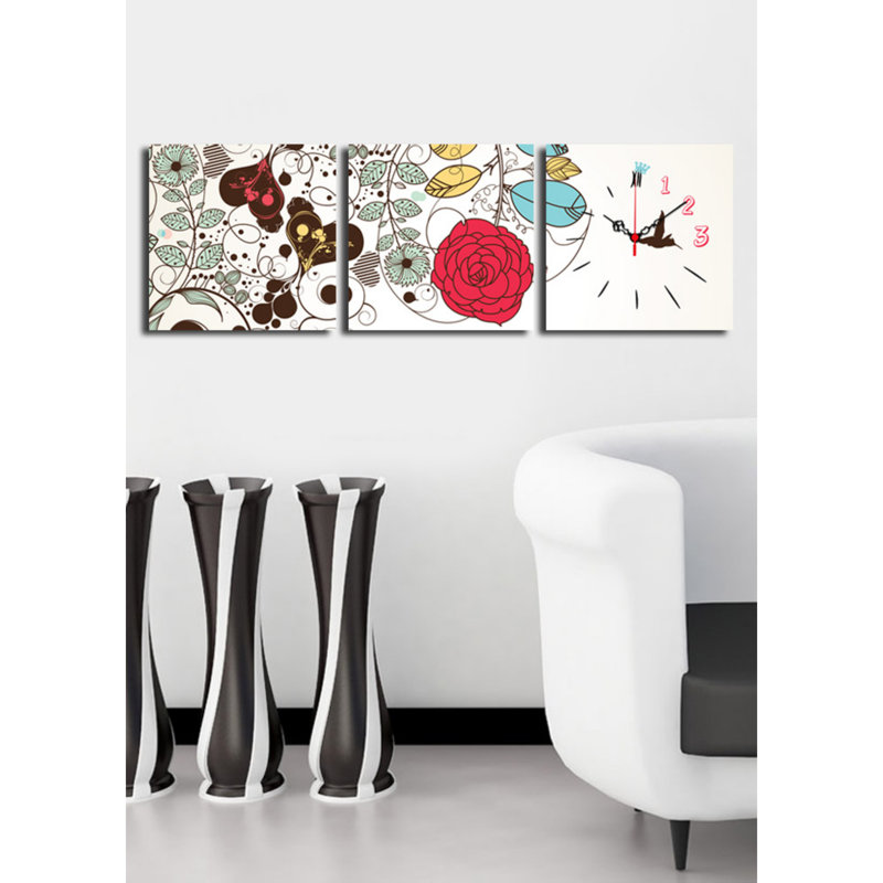 Ensemble de 3 horloges murales élégantes en toile, 35,4 x 11,0 pouces | 100% toile de suède avec cadre 100% bois, épaisseur: 1,2 po | Décoration élégante pour le salon, la chambre à coucher et le bureau