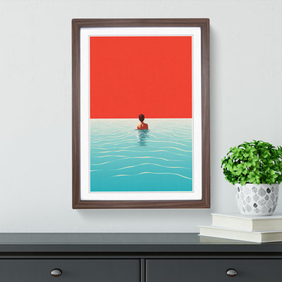 Swimming Minimalism No.2 - Single Picture Frame Print on Wood