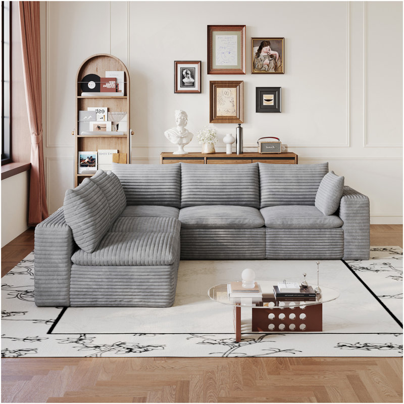 Canapé 99 * 103 po Cloud, tissu en velours côtelé, sièges profonds, conception à deux couches, coussin amovible, sans assemblage, combinaison de bricolage pour le salon, la chambre à coucher, la salle de conférence, l’appartement, gris