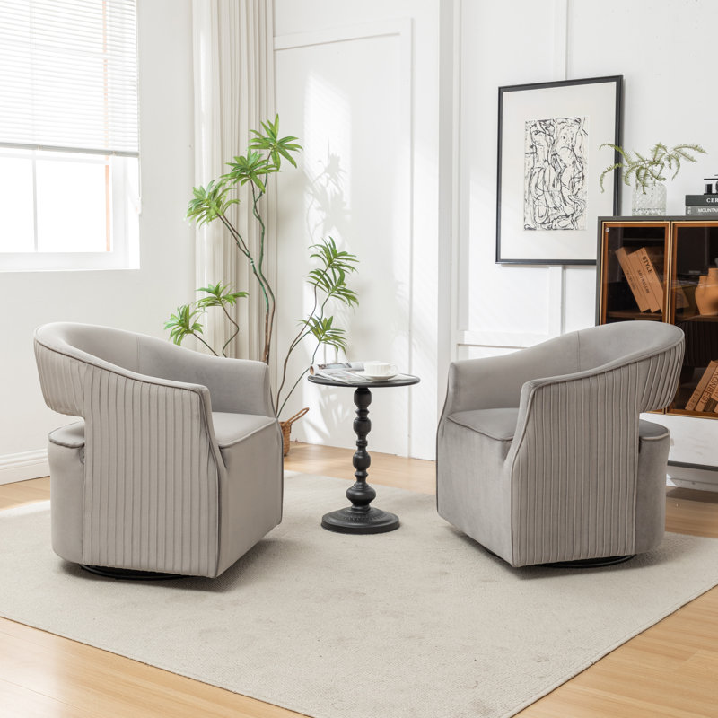 Fumiyo Velvet Swivel Barrel Chair, Gray