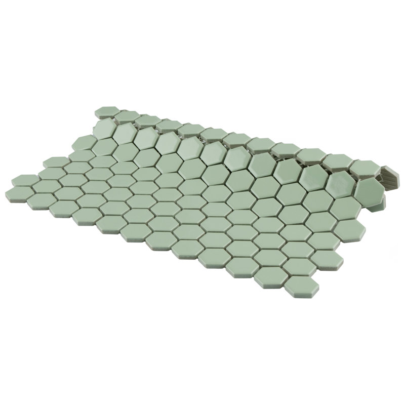 Metro .90" x .90" Hex Porcelain Honeycomb Mosaic Wall & Floor Tile, Mint