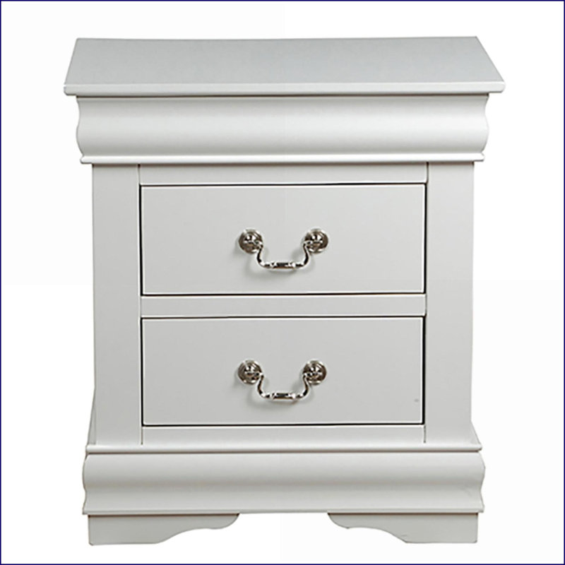 White 2-Drawer Bedroom Nightstand – Classic Louis Phillipe Style