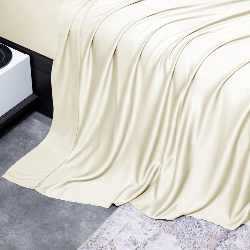 100% Rayon from Bamboo Sheet Set, 16" Deep Pocket Cooling Silky Soft Bed Sheets, Cream, King Sheet Set with 2 Pillowcases