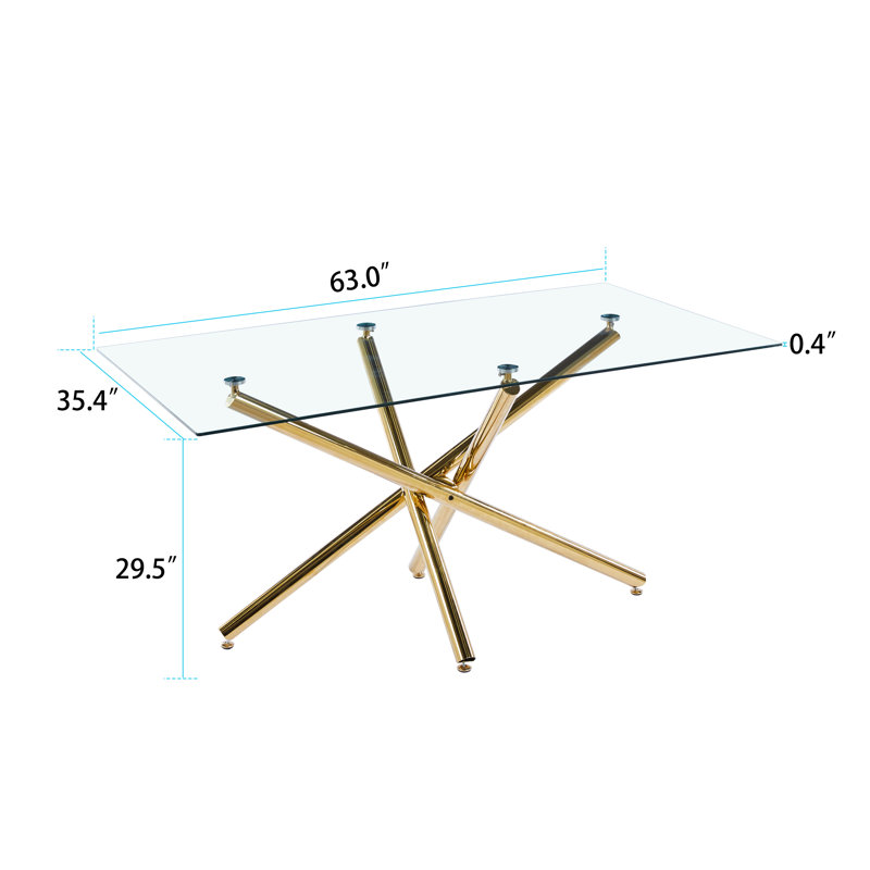 Dederick Glass Top Metal Base Dining Table, Gold