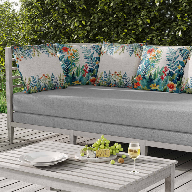 Coussin intérieur / extérieur Rainforest Dream, Carré 16 po, Bleu / Vert / Orange