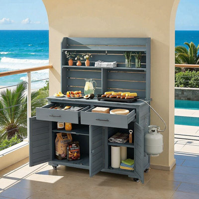 Multi-Functional Kitchen Cart Garden Potting Bench With Storage & Wheels, Fir Wood Outdoor Work Cart