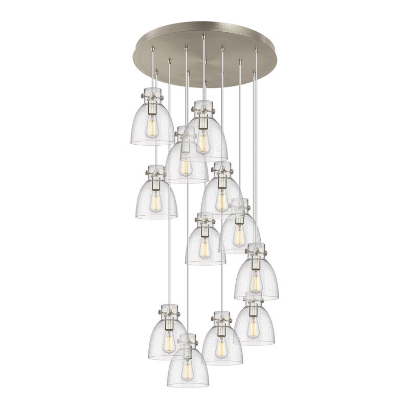 Luminaire suspendu 12 lumières Amrith, Bullé, Nickel satiné brossé