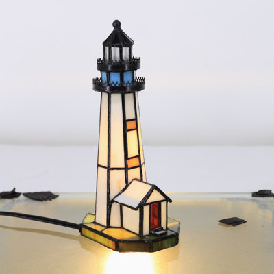 Petite lampe de chevet avec lampe de table en verre coloré Tiffany (blanc)