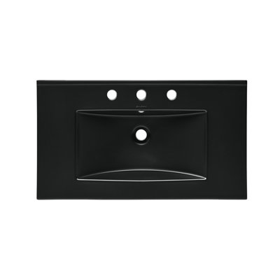 Comptoir de meuble-lavabo à 3 trous 30 po noir brillant