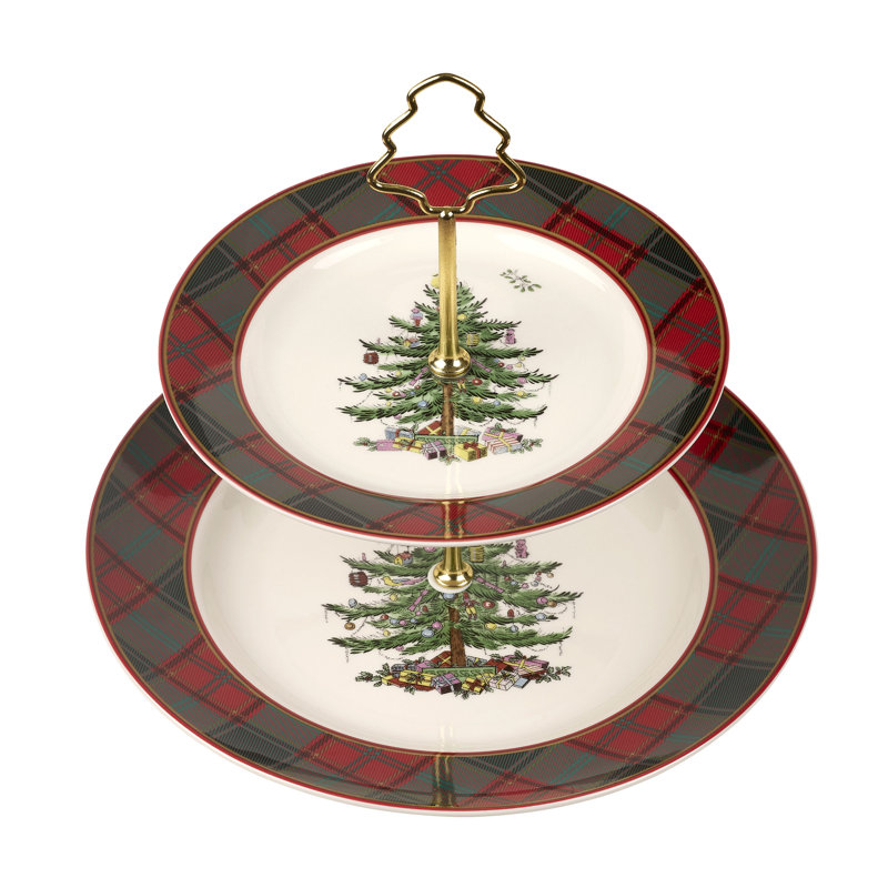 Christmas Tree TARTAN TIERED SERVER 10"