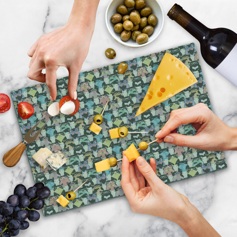 Ambesonne Cat Cutting Board Large Size Retro Hipster Bow Ties Multicolor