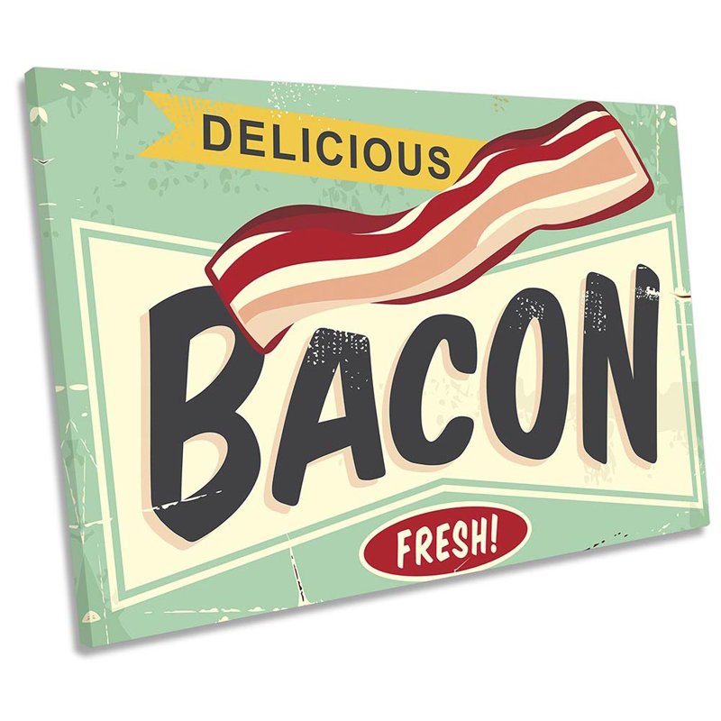 Bacon Food Kitchen Retro - Wrapped Canvas Painting, 30.5cm H x 45.7cm W x 2cm D