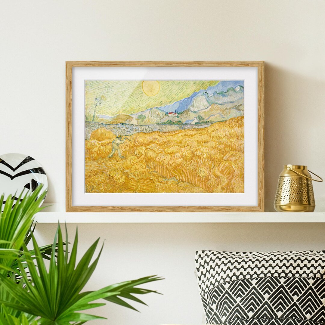 Gerahmtes Papierbild Kornfeld mit Schnitter von Vincent van Gogh