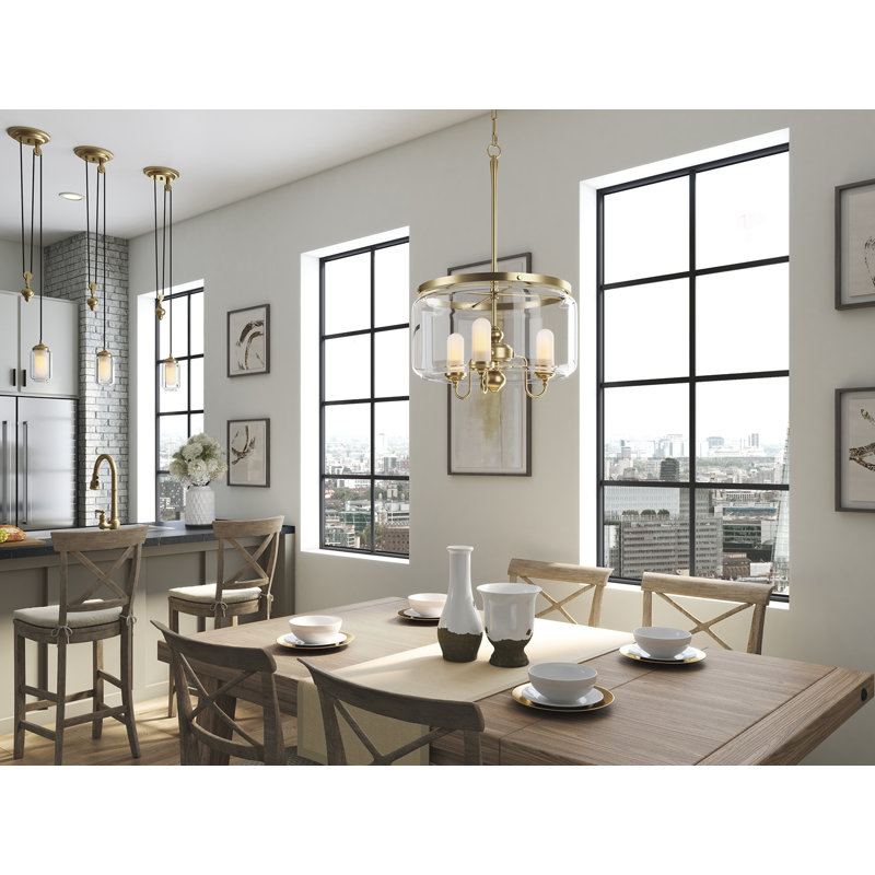 Artifacts 3 - Light Lantern Drum Chandelier, Moderne Brushed Gold