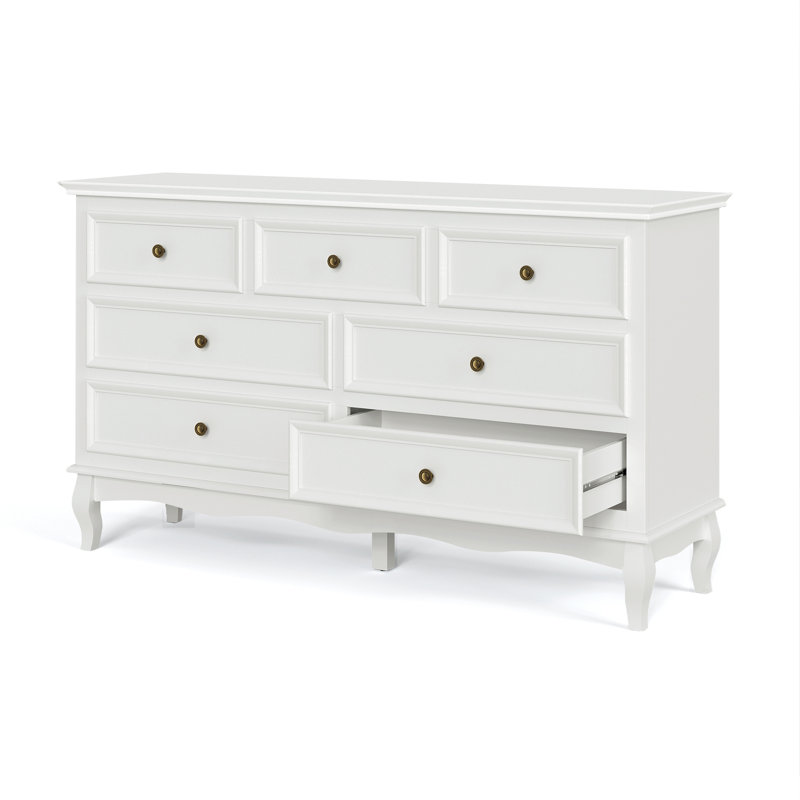 Commode 7 tiroirs pour chambre à coucher, grande armoire de rangement moderne en bois massif, commode simple - blanc