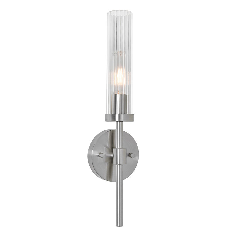 Aaidah 18'' Wall Sconce - Clear Ribbed Glass Shade, Satin Nickel