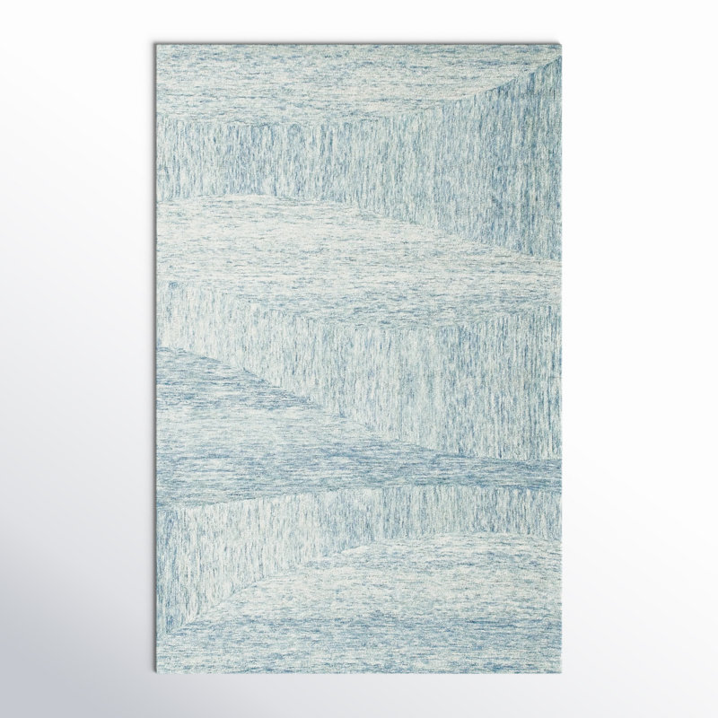 Tapis bleu / ivoire en laine touffeté à la main Kempner, Rectangle 5 pi x 7 pi 9 po